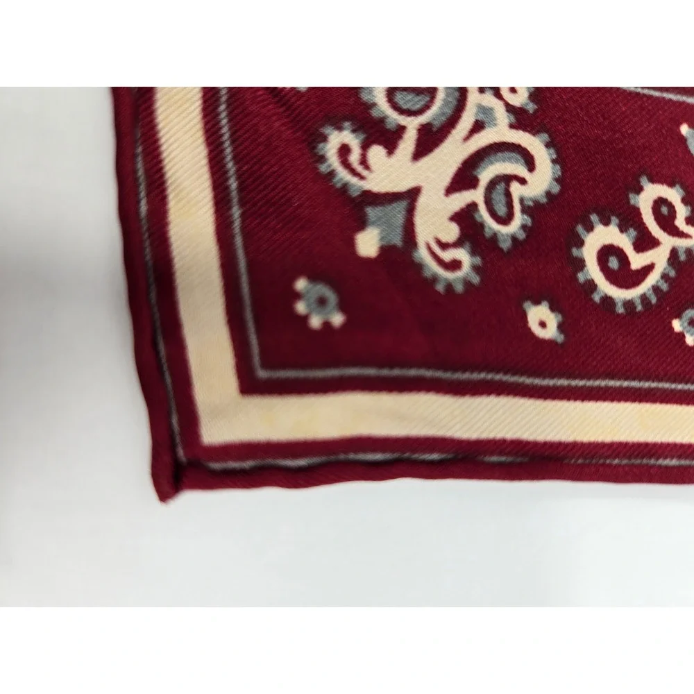 Adolfo Vintage Silk Scarf Burgundy Red Paisley Geometric Made in Japan Twill